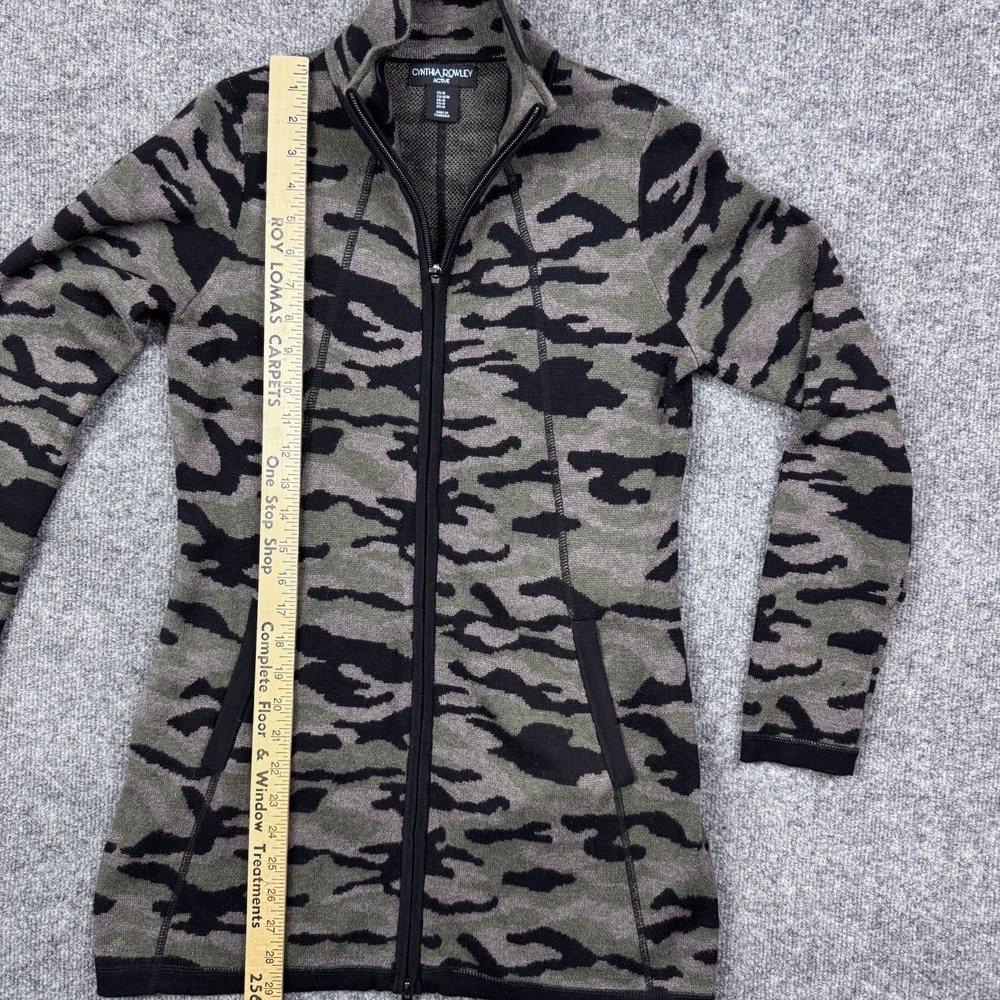 Cynthia Rowley Active Camo Zip Up Jacket Longline Knit Cardigan Green Size M - Picture 4 of 6